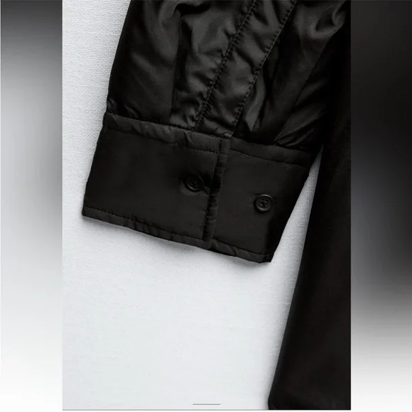 Zara Black Water Repellent Quilted Overshirt shirt Jacket button closure NWT - Picture 10 of 16